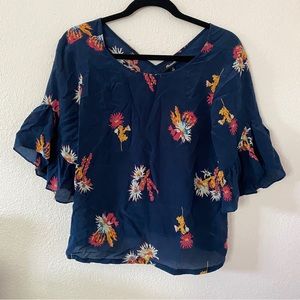 Madewell Silk Ruffle-Sleeve Top in Cactus Flower